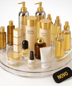 Organizador de Maquiagem Giratório 360° em Acrílico Transparente - Prateleiras Ajustáveis para Cosméticos, Batons e Cuidados com a Pele - Ideal para Penteadeiras | .br